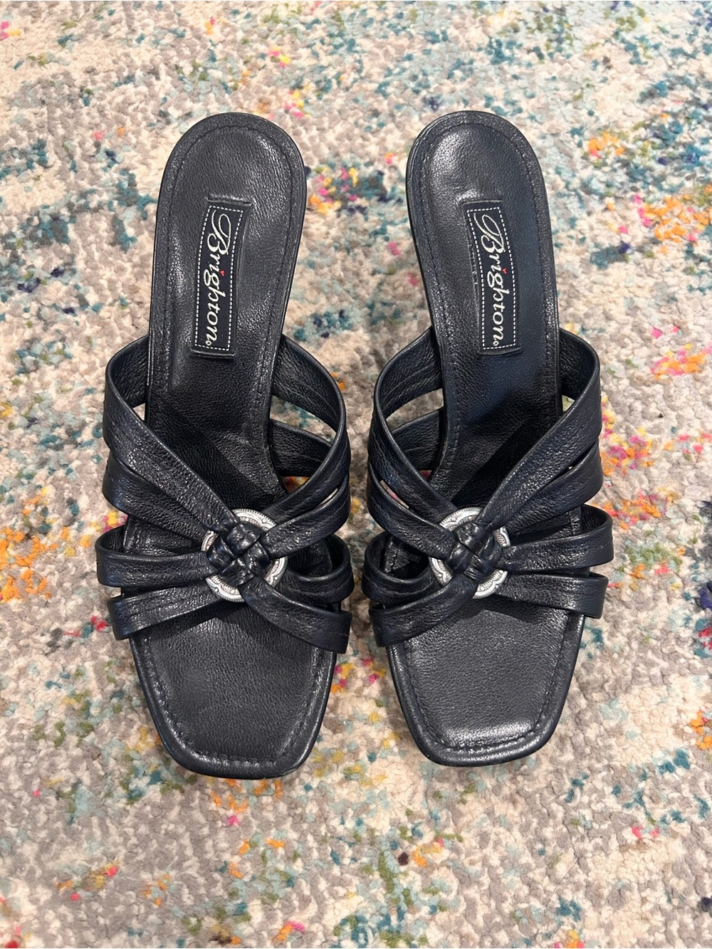 Brighton Black Leather Knot Slide Sandals - 8